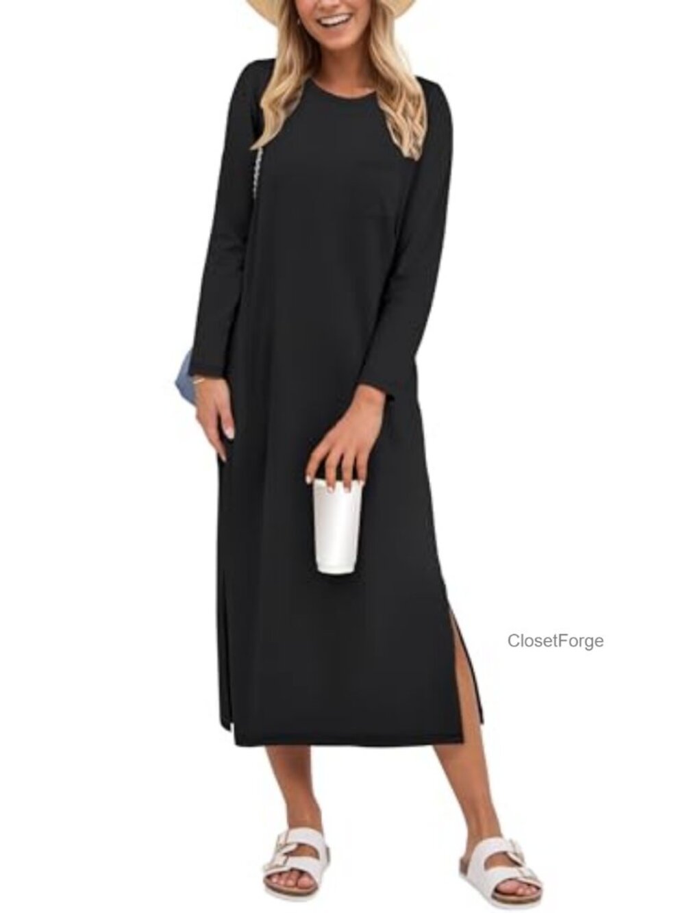 Women's Midi Casual Dress Long Sleeve with Pockets Rayon Blend